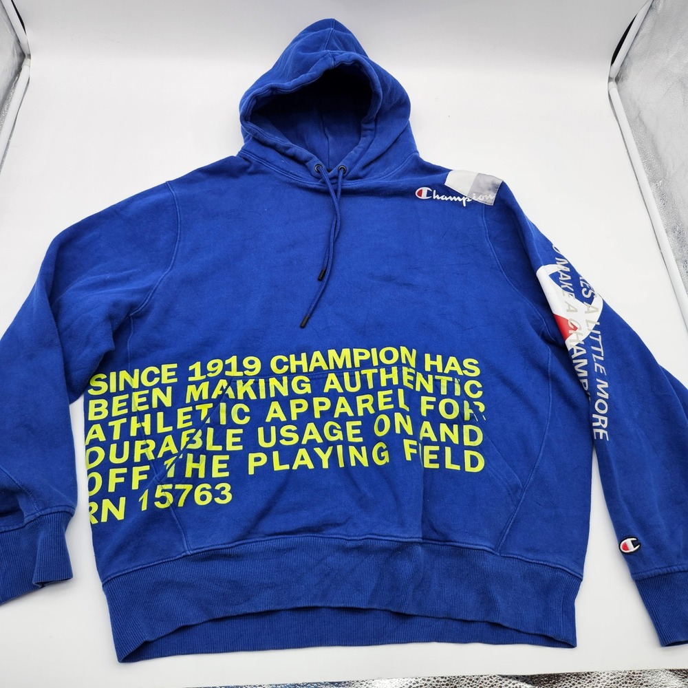 Champion Royal Blue Hoodie‎ Sweatshirt Graphic Print Athletic Apparel XL